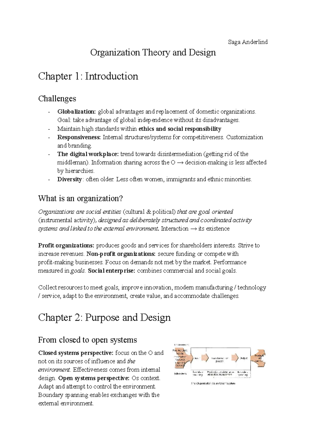 Organization Theory & Design (Course Code: OT101) Chapter 1-5 Summary ...
