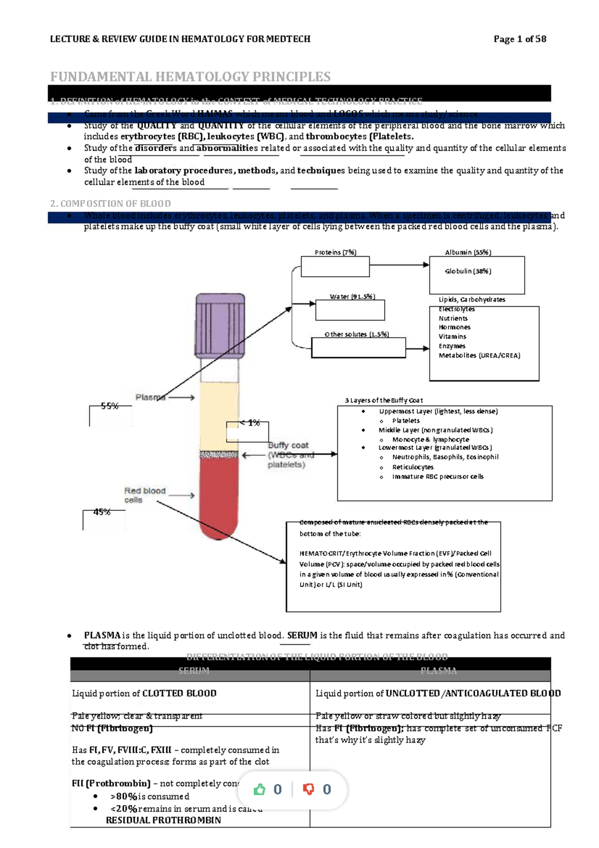 LECTURE REVIEW GUIDE IN HEMATOLOGY FOR MEDTECH: KEY CONCEPTS ...