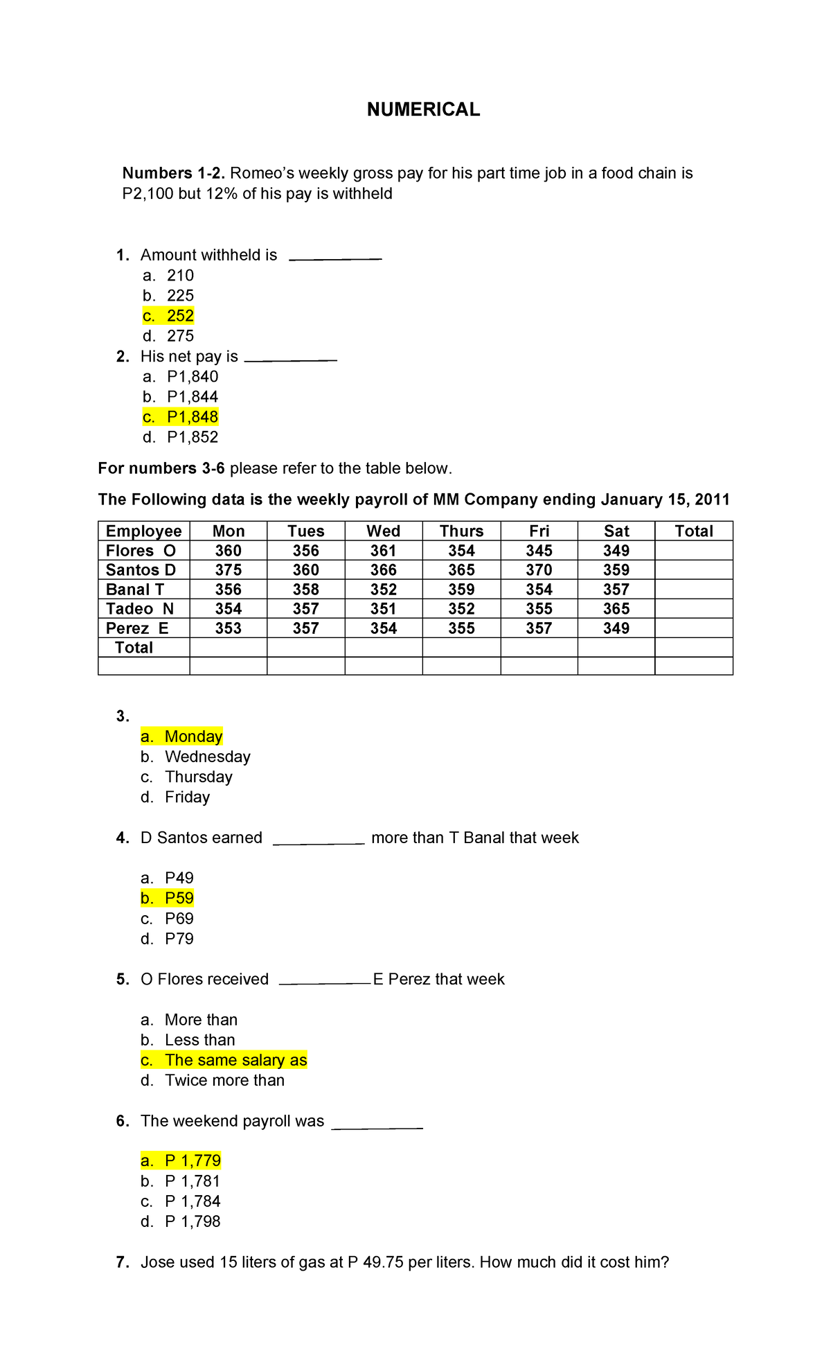 AFPSAT Reviewer 3: Numerical and Verbal Practice Questions - Studocu