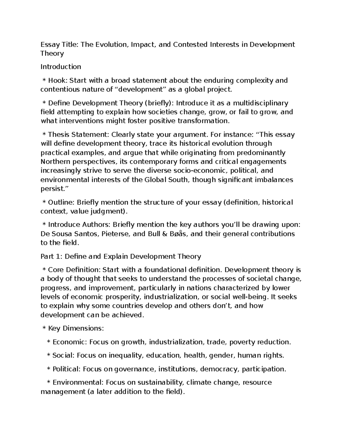 DVA3701 Essay: The Evolution and Impact of Development Theory - Studocu