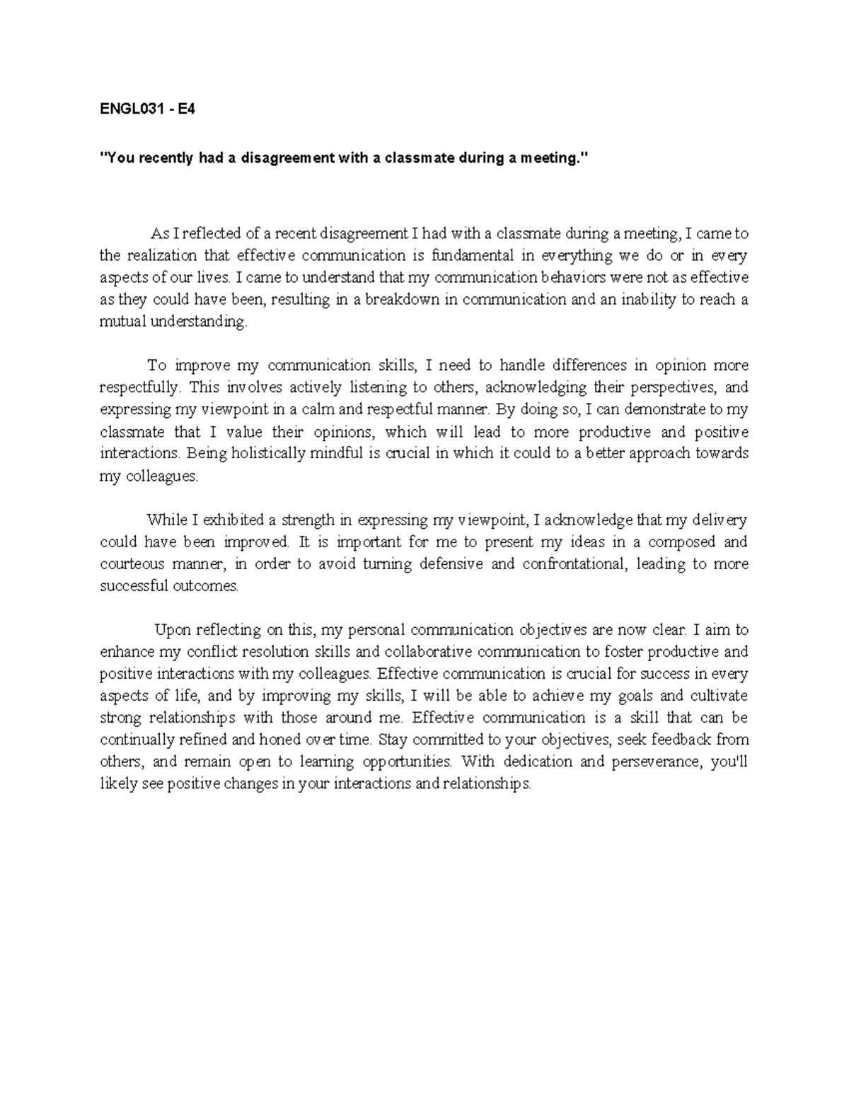 ENGL-031 Assignment 01 - ENGL031 - E 