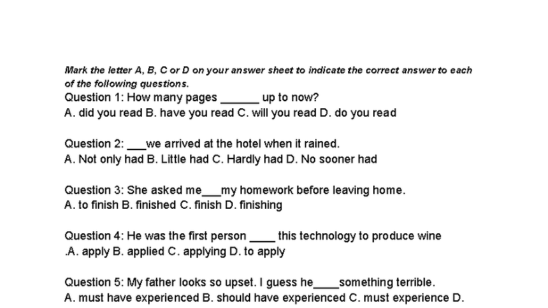TEST NGỮ PHÁP - TEST NP: Multiple Choice Questions - Studocu