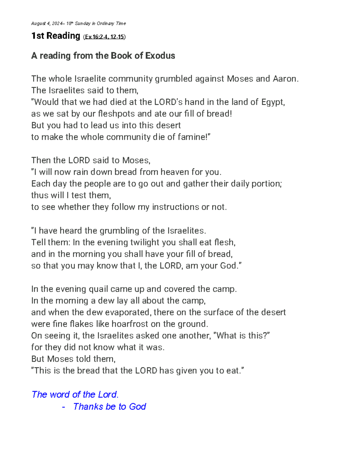 Readings for August 4, 2024: 1st & 2nd Readings with Psalm - Studocu