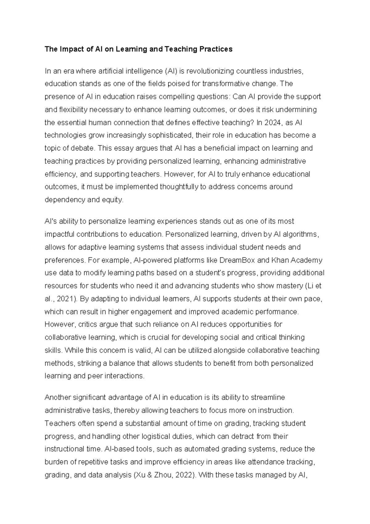 The Impact of AI on Learning and Teaching Practices - The presence of ...
