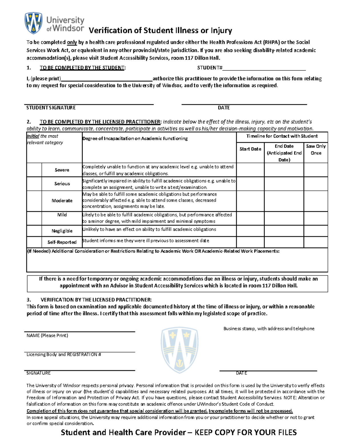 Verification of Student Illness/Injury Form - UWIN 2020522 - Studocu