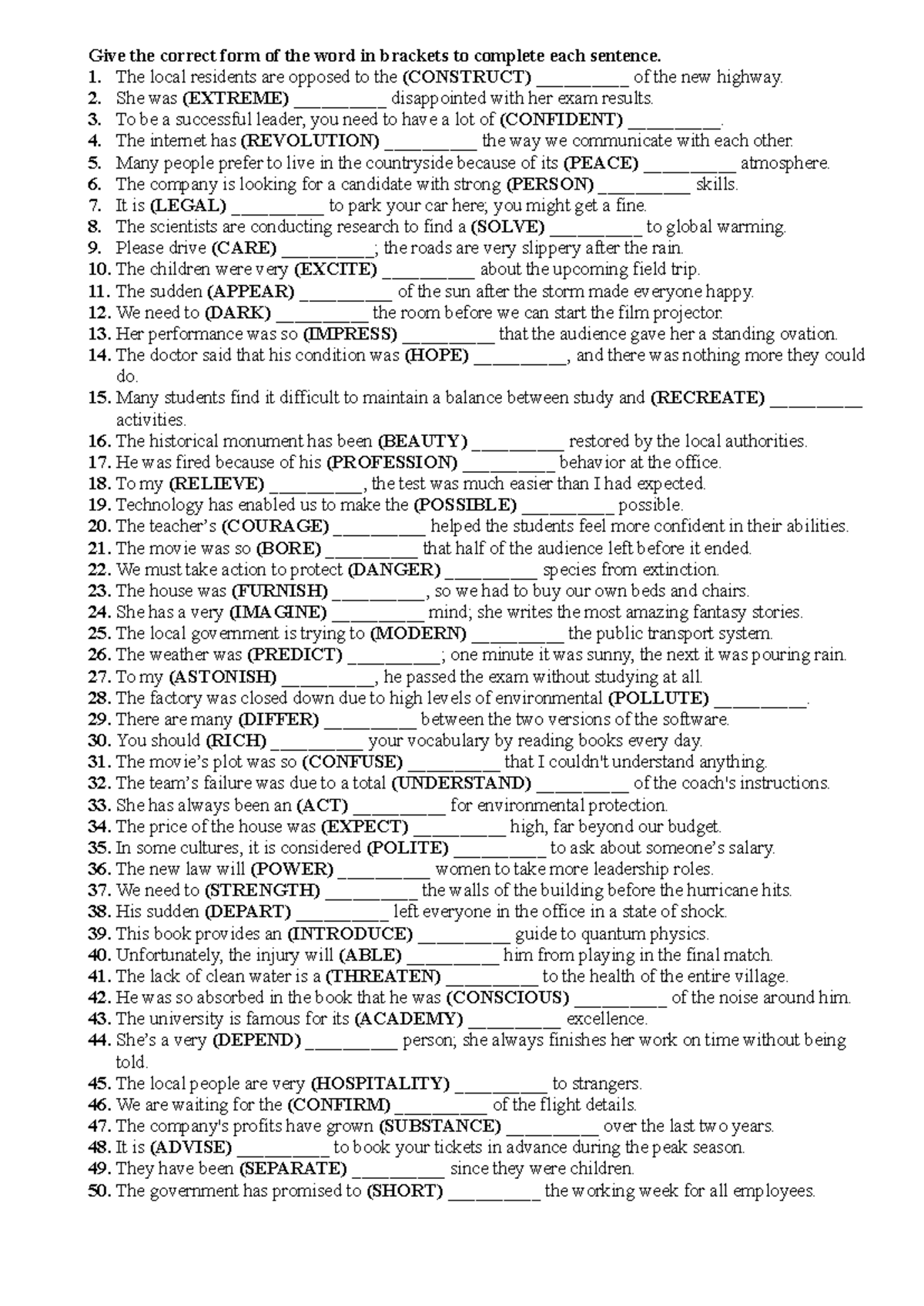 Word Form Practice - Useful Exercises for Vocabulary Development - Studocu