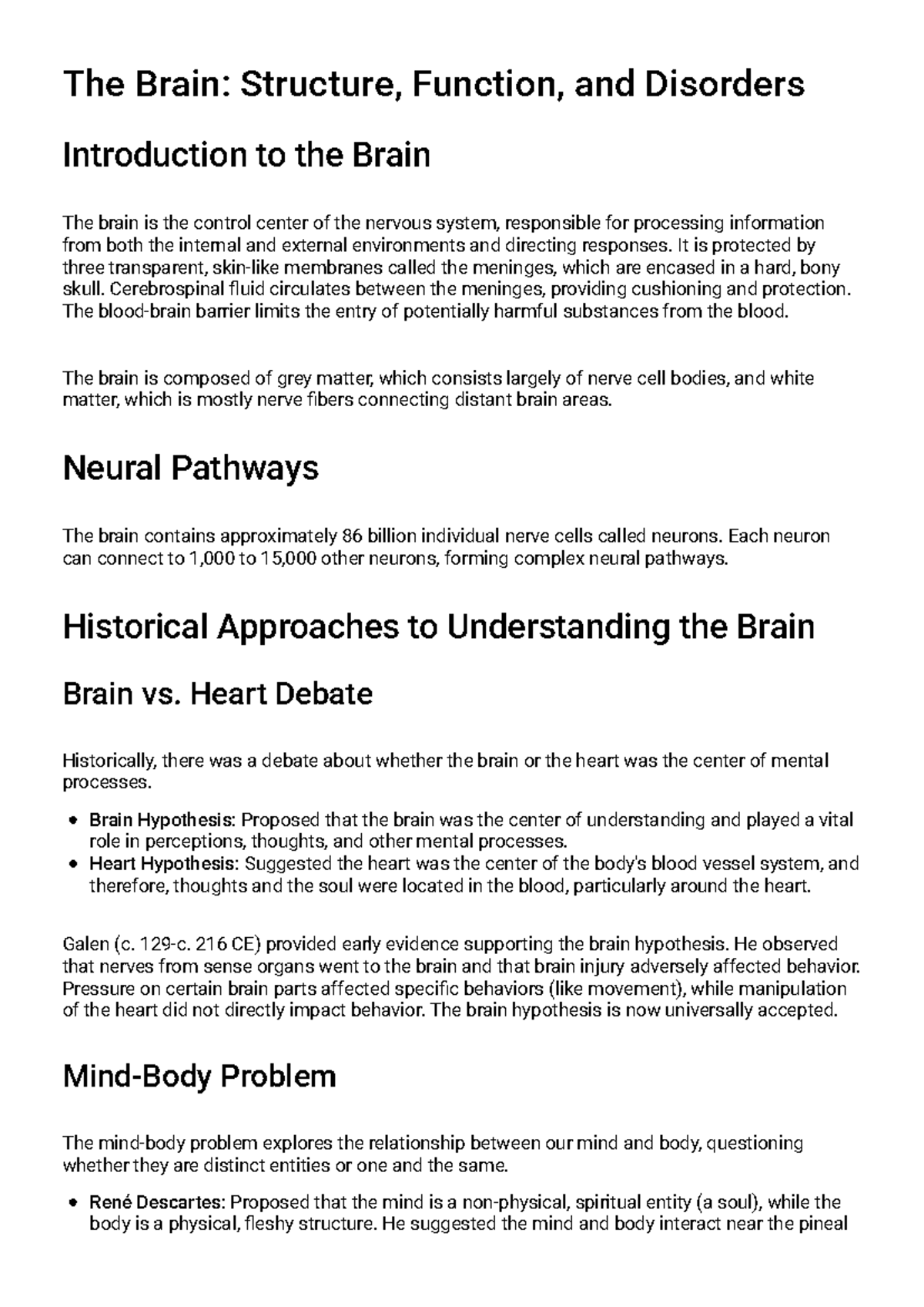 The Human Brain: Structure, Function, and Disorders Study Guide - Studocu
