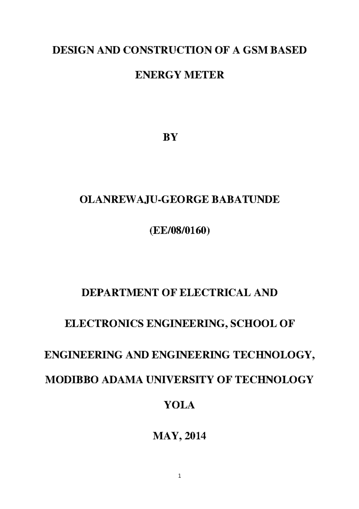 Design and Construction of GSM-Based Energy Meter (EE/08/0160) - Studocu