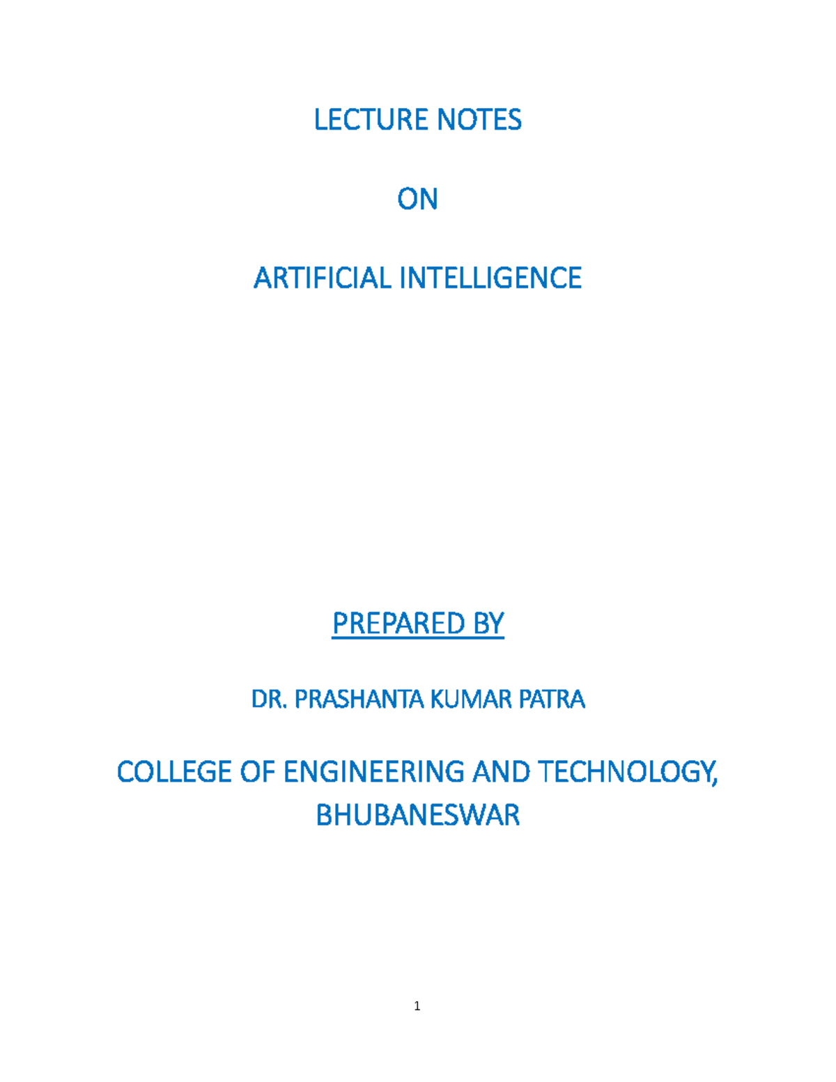 AI and Robotics Lect Notes - LECTURE NOTES ON ARTIFICIAL INTELLIGENCE ...