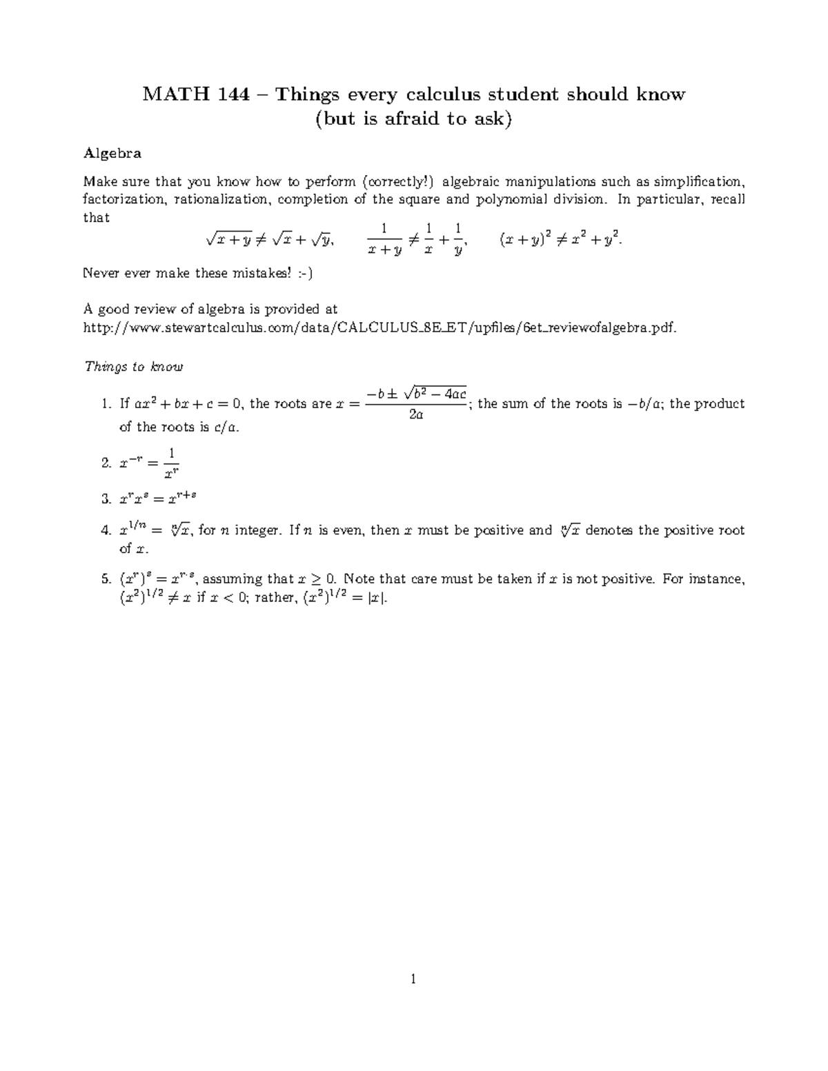MATH 144 Essential Calculus Concepts Every Student Should Master - Studocu