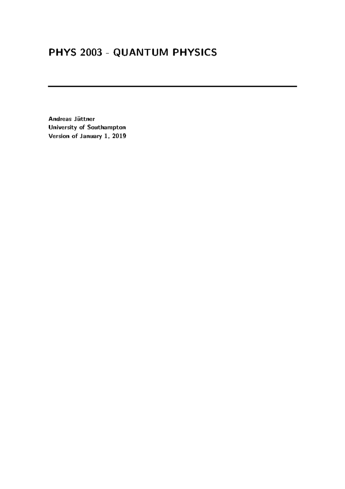 PHYS2003 - Quantum Physics Course Notes and Concepts Breakdown - Studocu