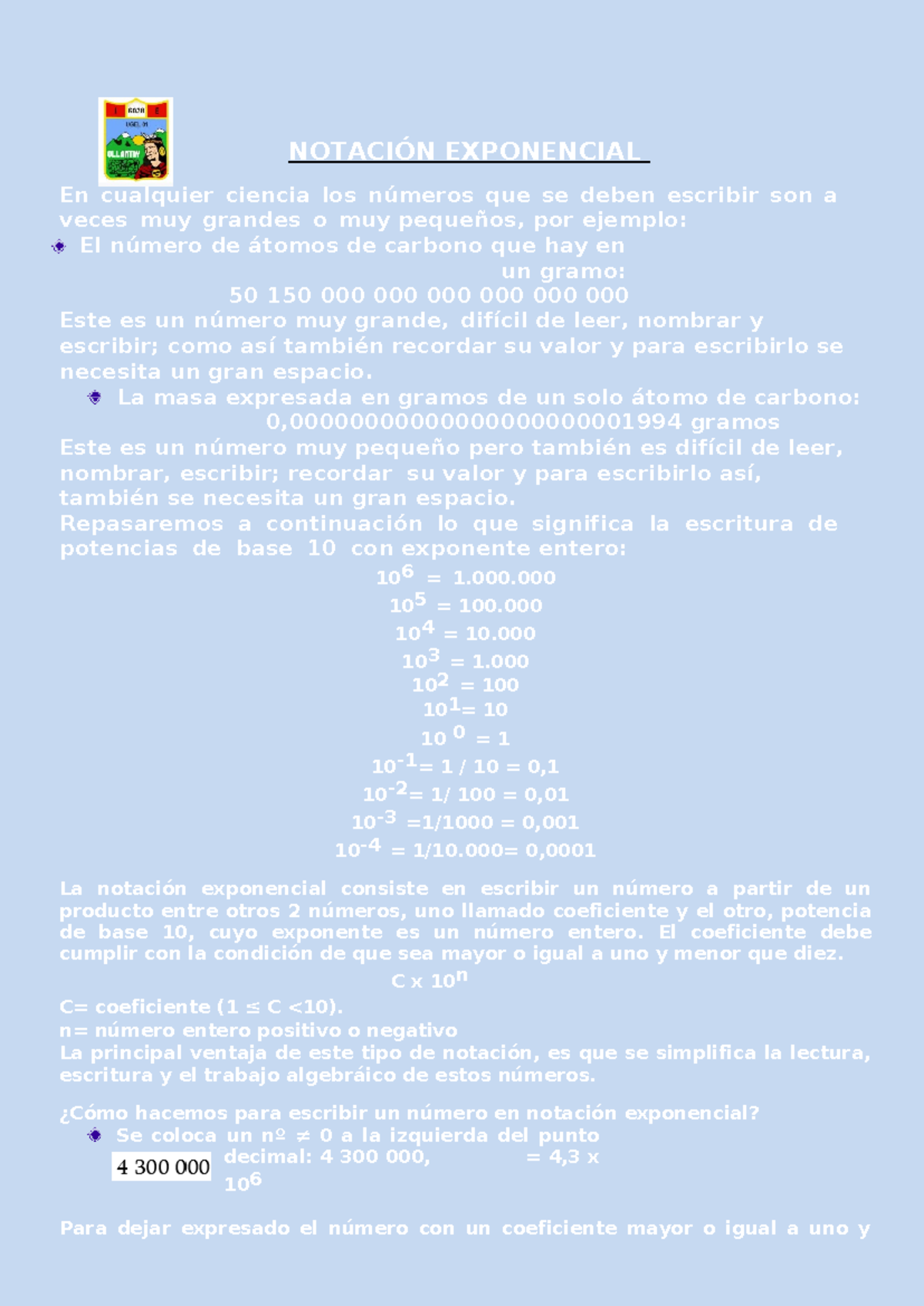 Notación Exponencial: Conceptos y Aplicaciones en Ciencias - Studocu
