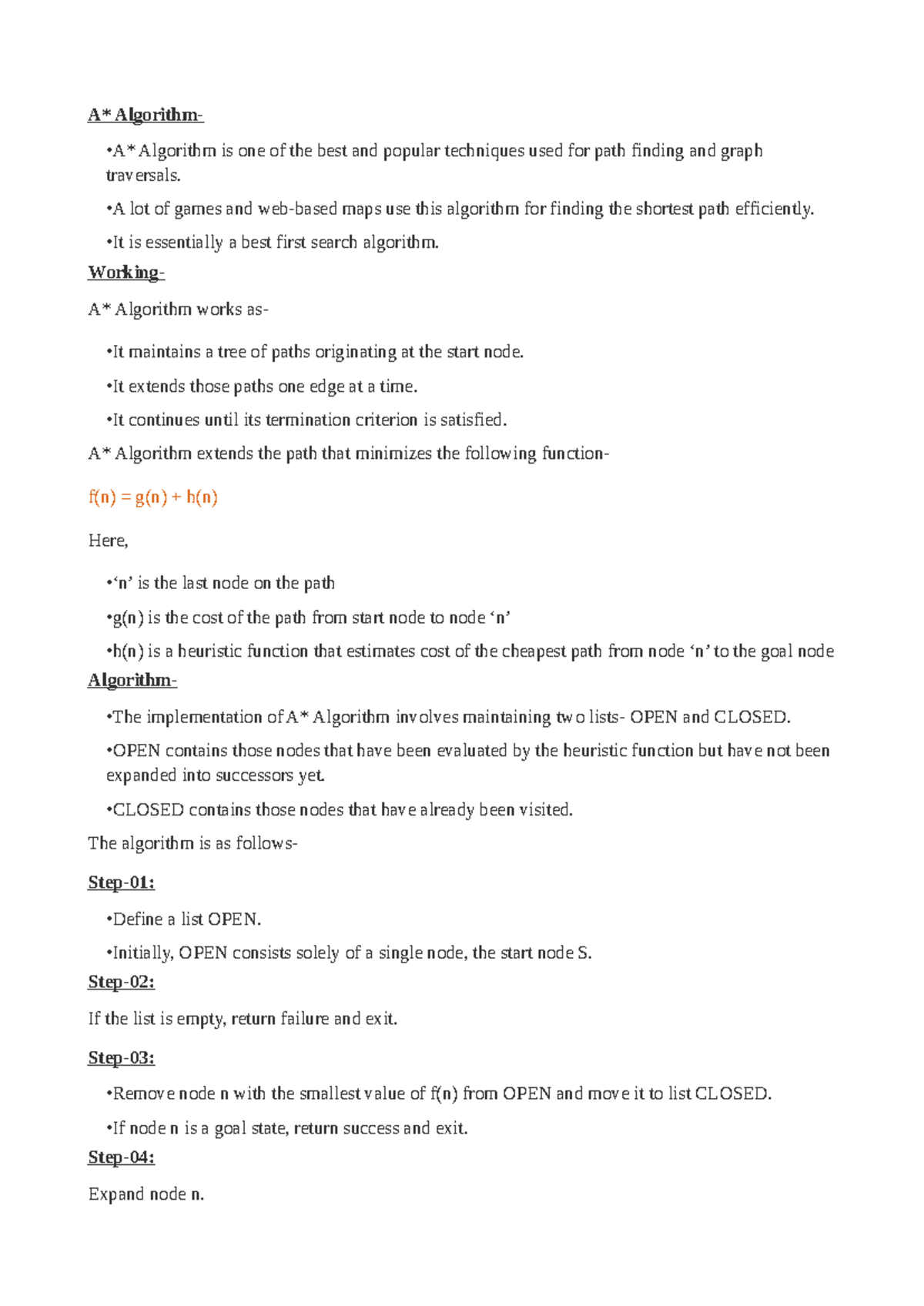 A* Algorithm Overview with Practice Problems and Examples - Studocu