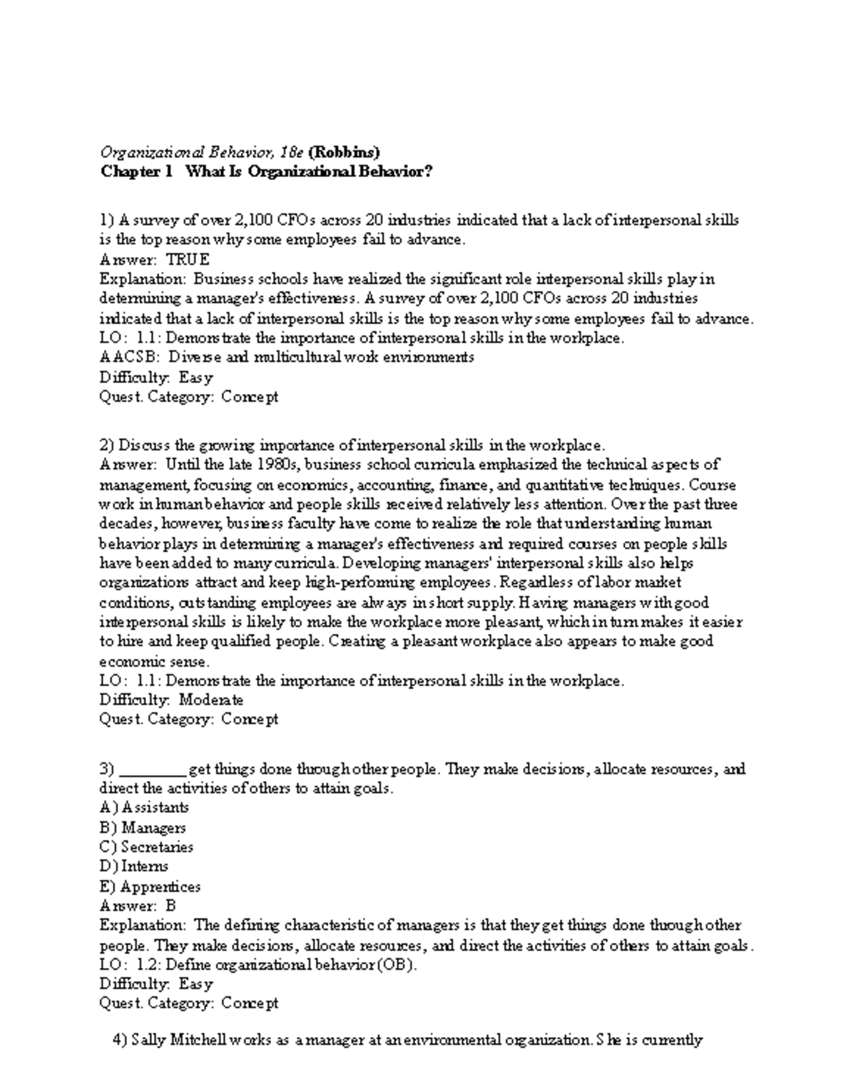 Organizational Behavior 18e (Robbins) Chapter 1: Understanding OB ...