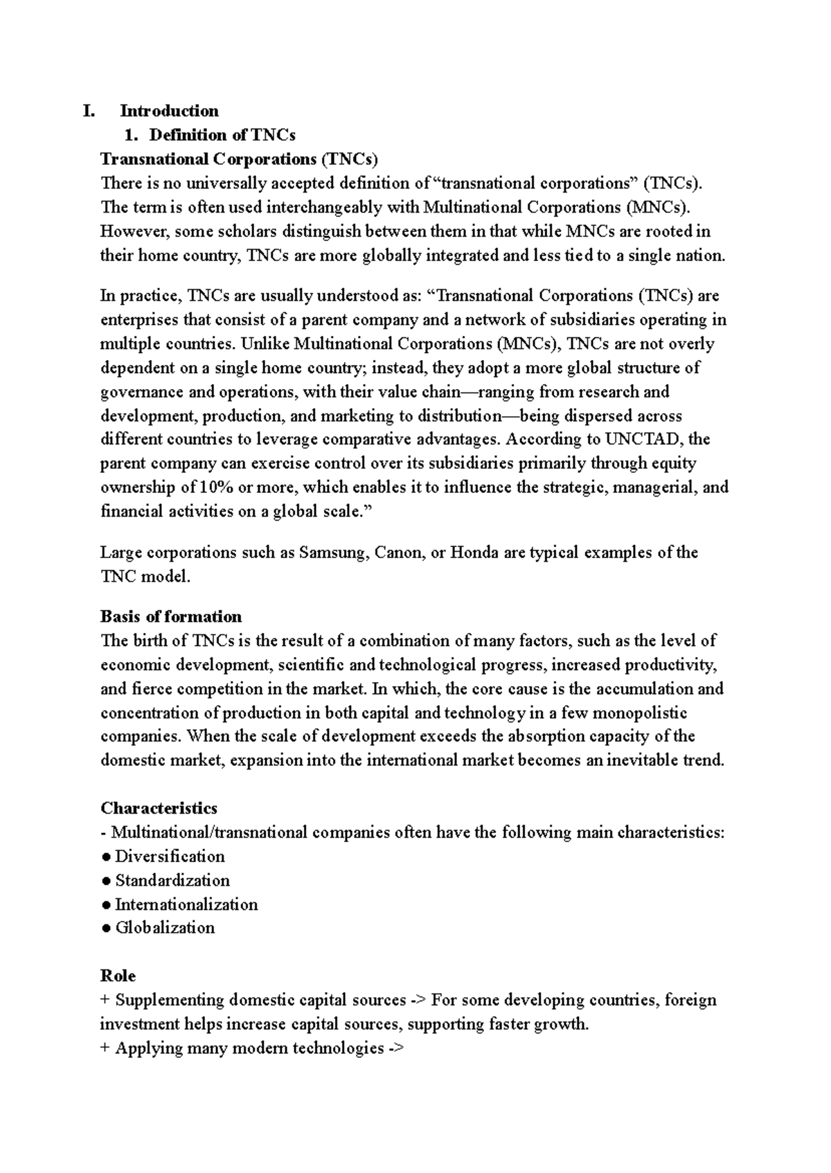IB Group Assignment 1: Understanding Transnational Corporations (TNCs ...