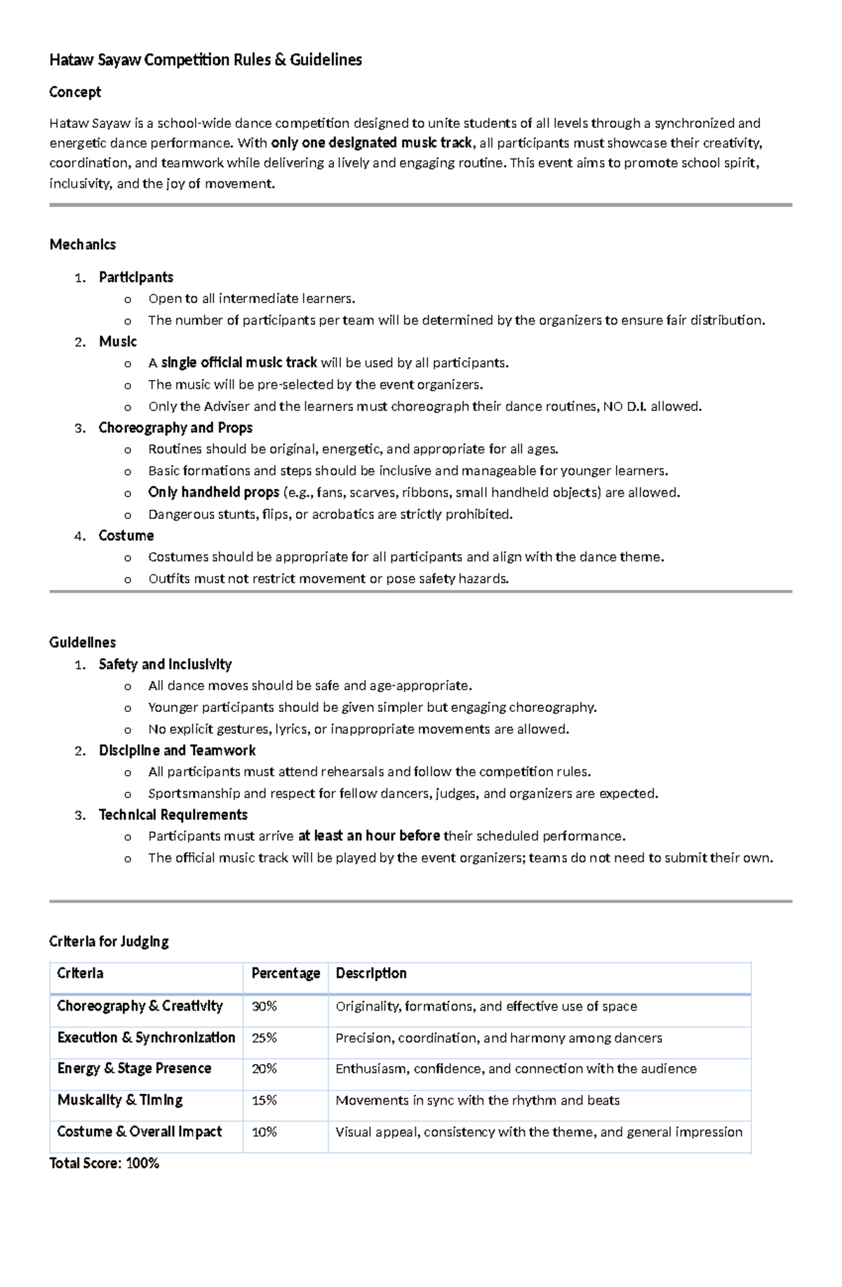 Hataw Sayaw competition rules and guidelines for participants - Studocu