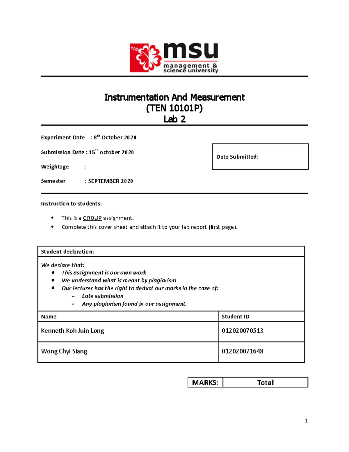 Instrumentation lab 2 - Instrumentation And Measurement (TEN 10101P ...