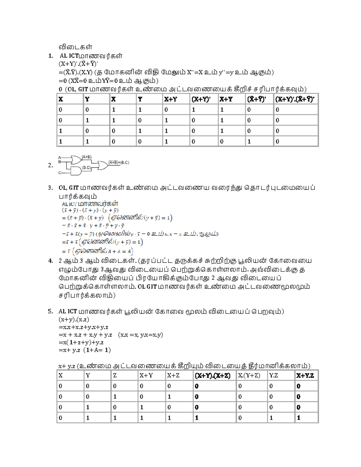 விடைகள் - asdv - விடைகள் 1. AL ICTமாணவர்கள் (X+Y)'.(X̅+Y̅)' =(X̅.Y̅).(X ...