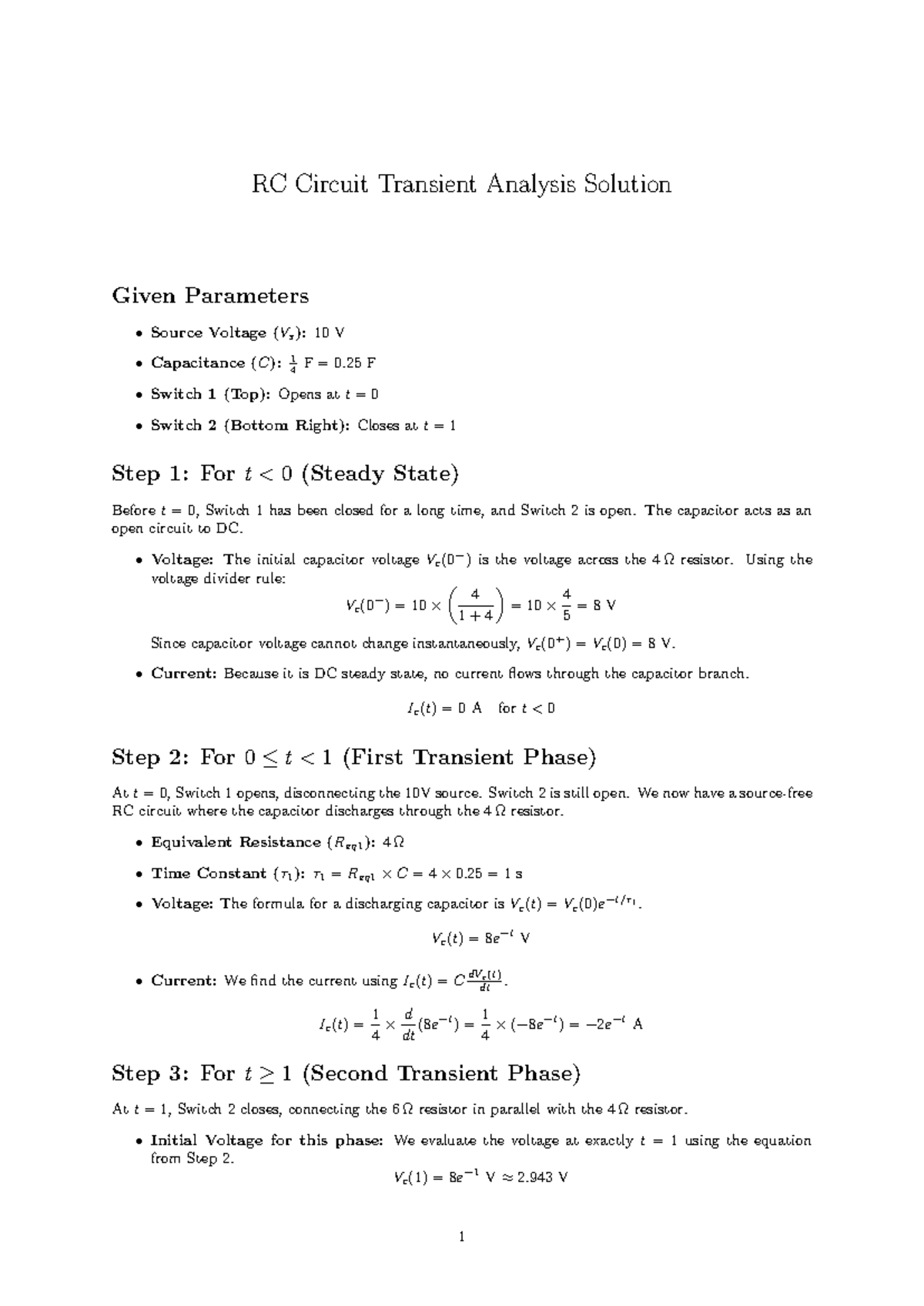 RC Circuit Transient Analysis: Solution for Vs = 10V, C = 41F - Studocu