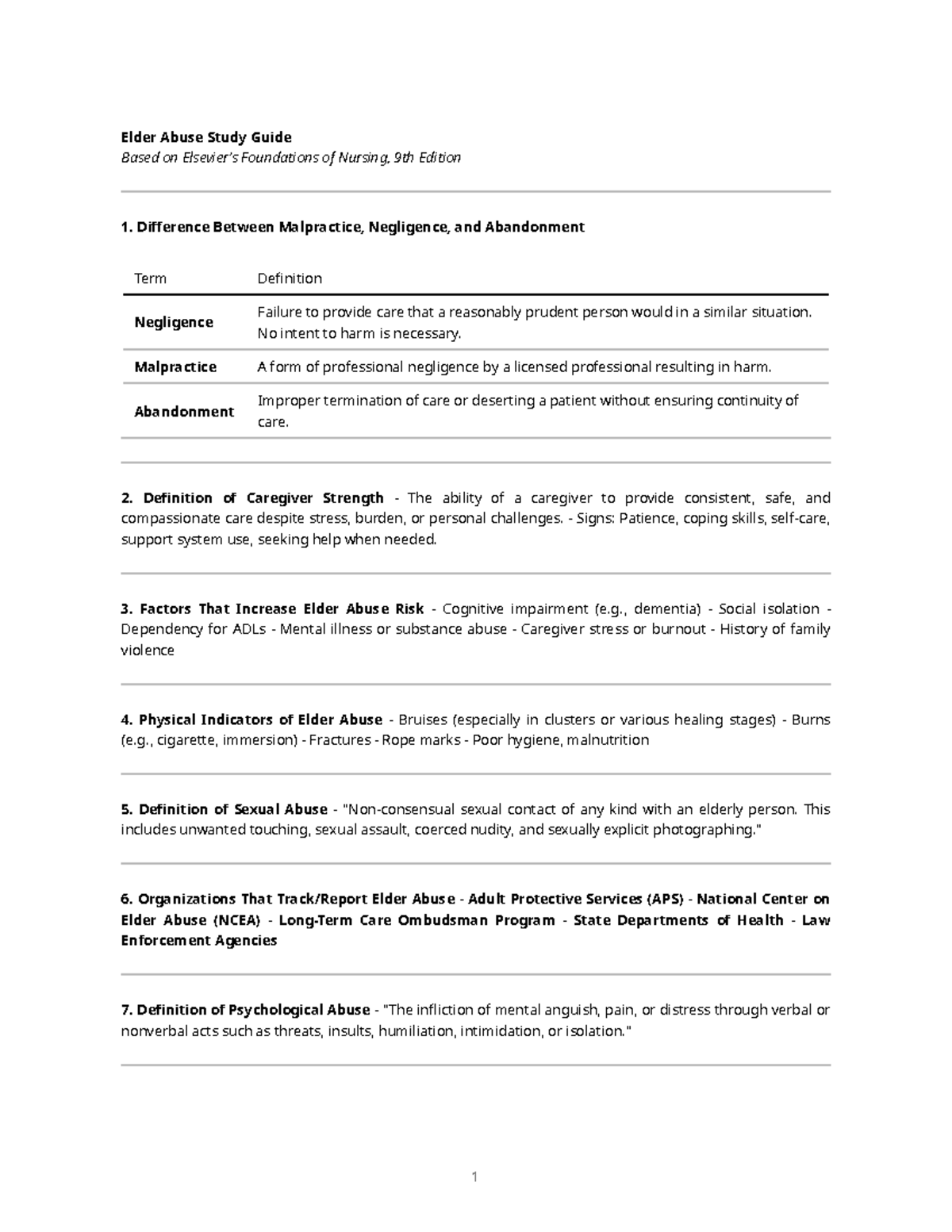 Elder Abuse Study Guide: Key Concepts & Definitions in Nursing - Studocu