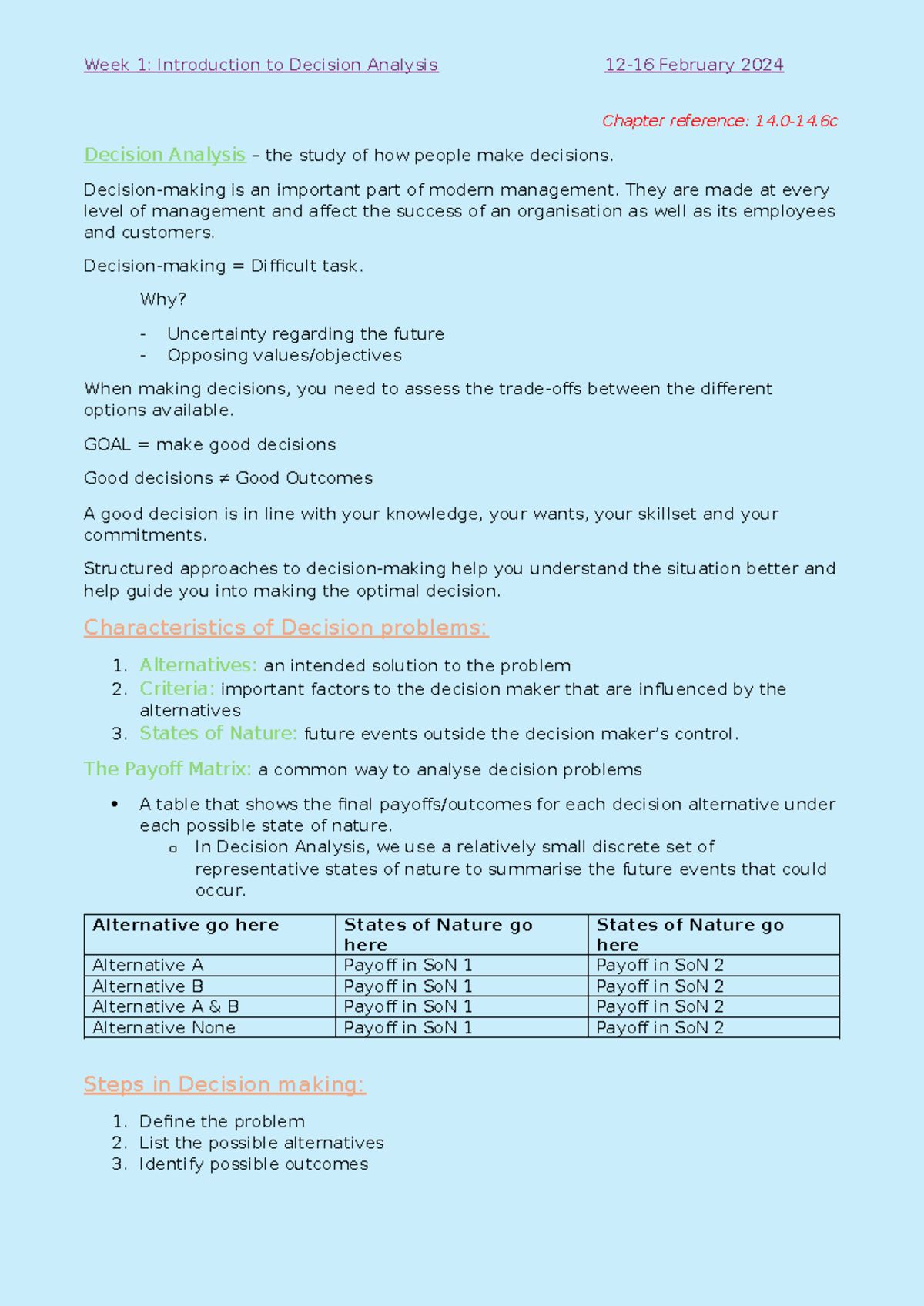 Week 1: Intro to Decision Analysis (DA 101) - Key Concepts & Steps ...