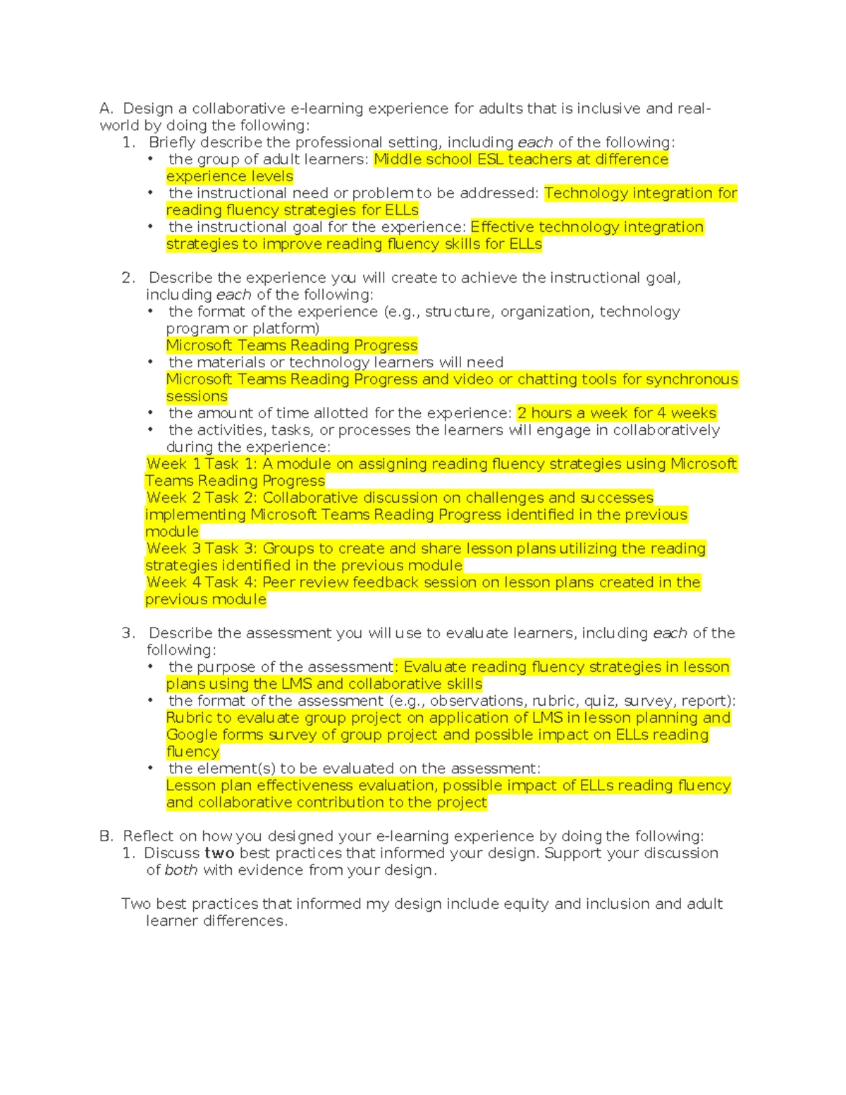 Task 1 D297 - Designing an Inclusive E-Learning Experience for ESL ...
