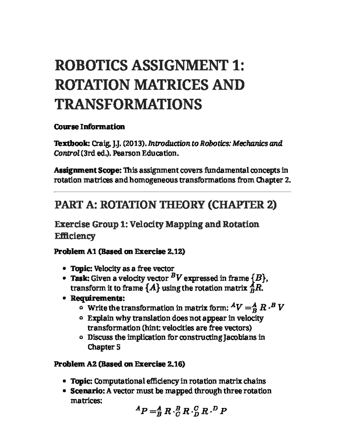 ROBOTICS ASSIGNMENT 1: ROTATION MATRICES & TRANSFORMATIONS - Studocu