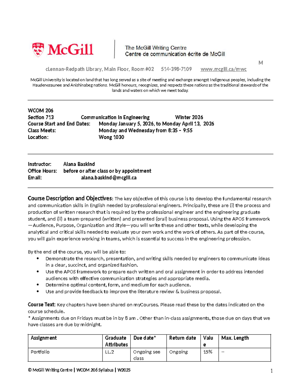 WCOM 206 Syllabus: Communication in Engineering Winter 2026 - Studocu