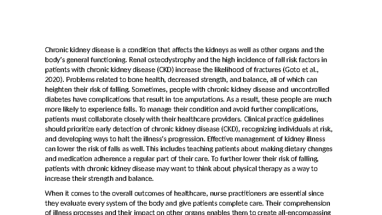 NR505 - Chronic Kidney Disease Management and Fall Risk Factors - Studocu