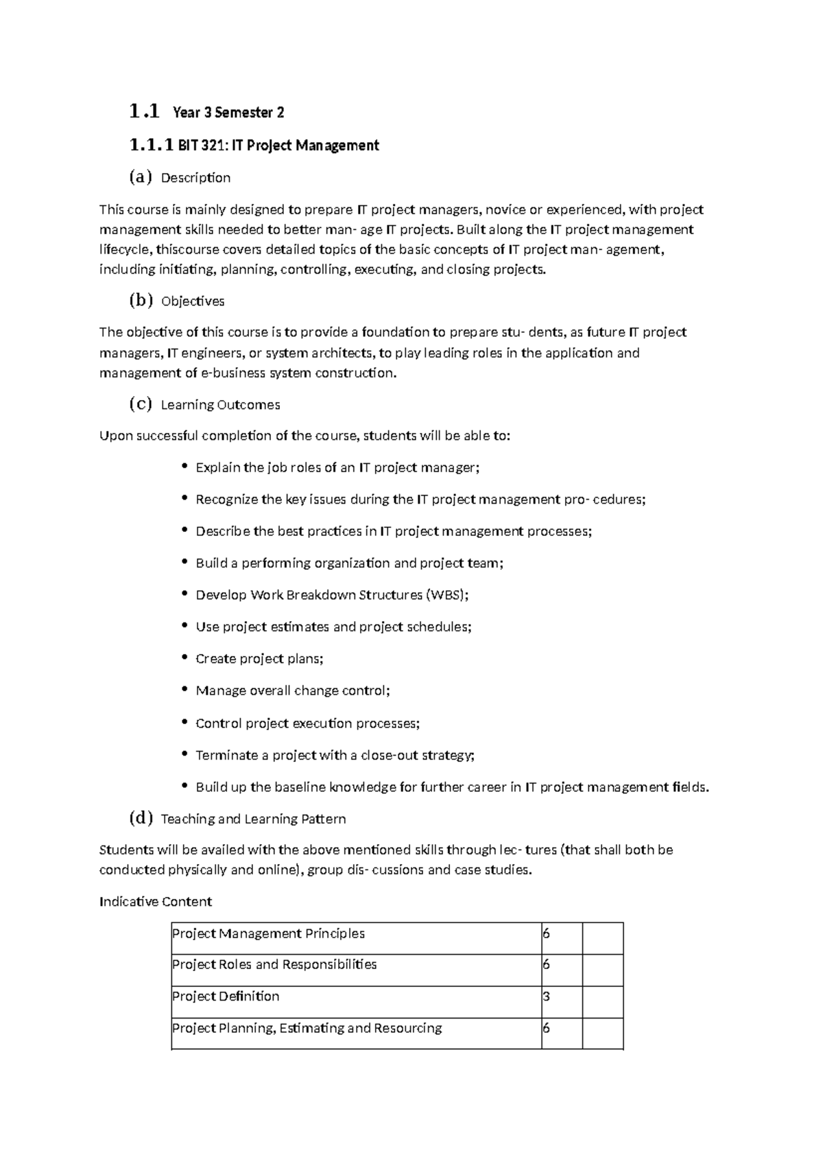 BIT 321: IT Project Management Lecture Notes Outline - Studocu