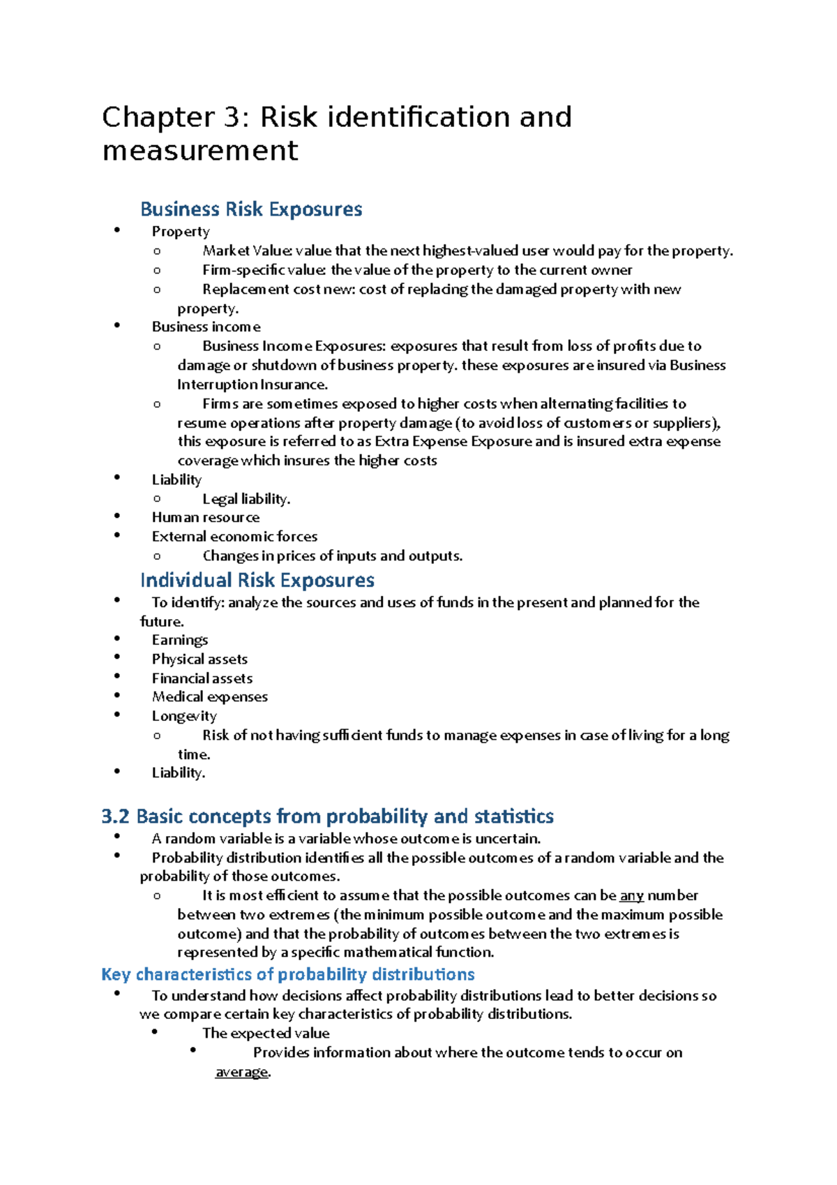 Chapter 3 - Lecture Notes: Risk Identification & Measurement - Studocu
