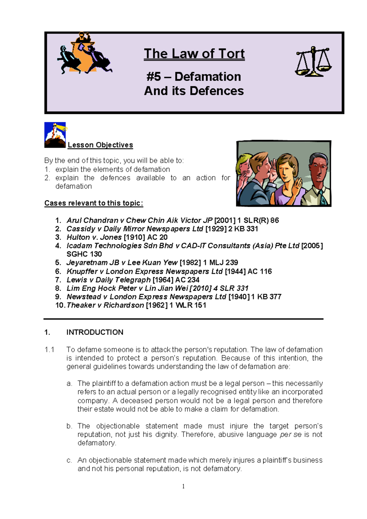 Tort Law: Defamation & Defences - Key Concepts & Case Studies - Studocu