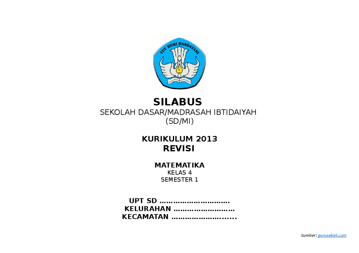 Silabus Matematika Kelas 4 SD/MI Semester 1 Kurikulum 2013 Revisi - Studocu