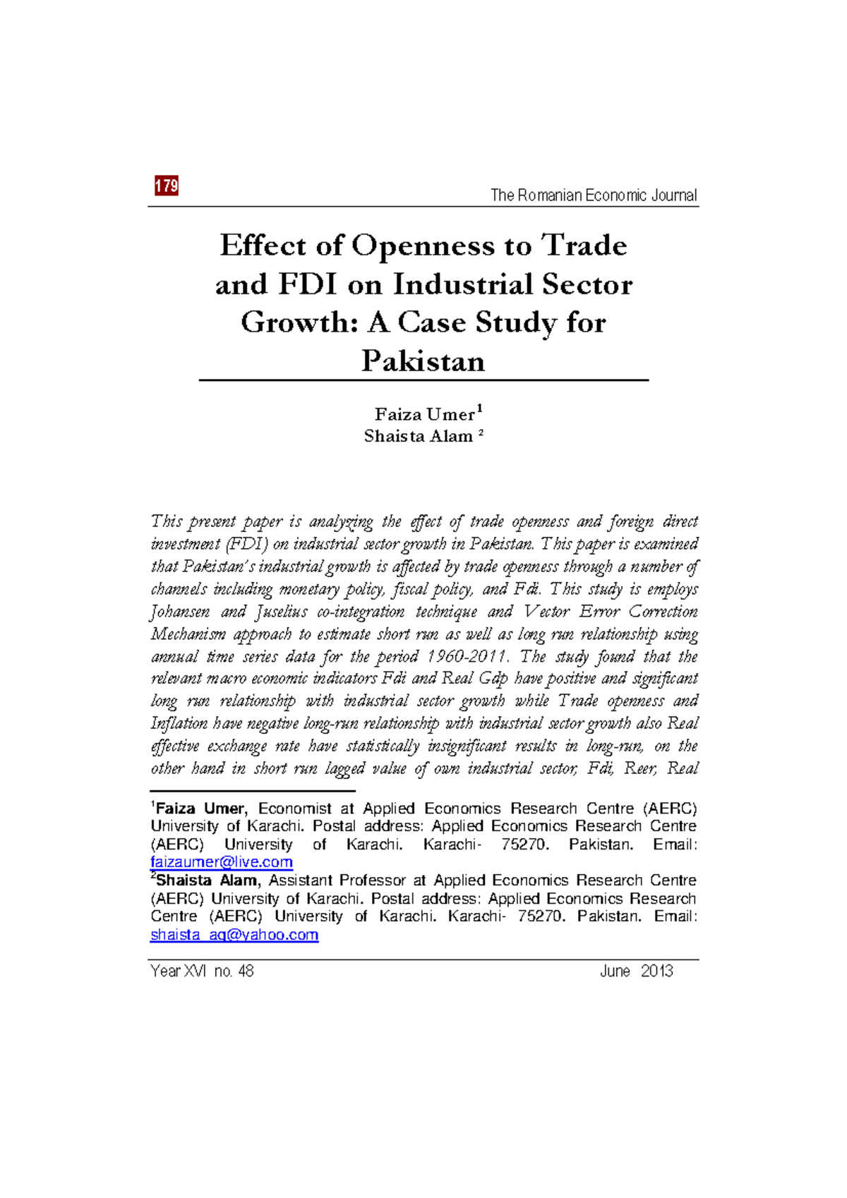 Effect of Trade Openness and FDI on Industrial Sector Growth in ...