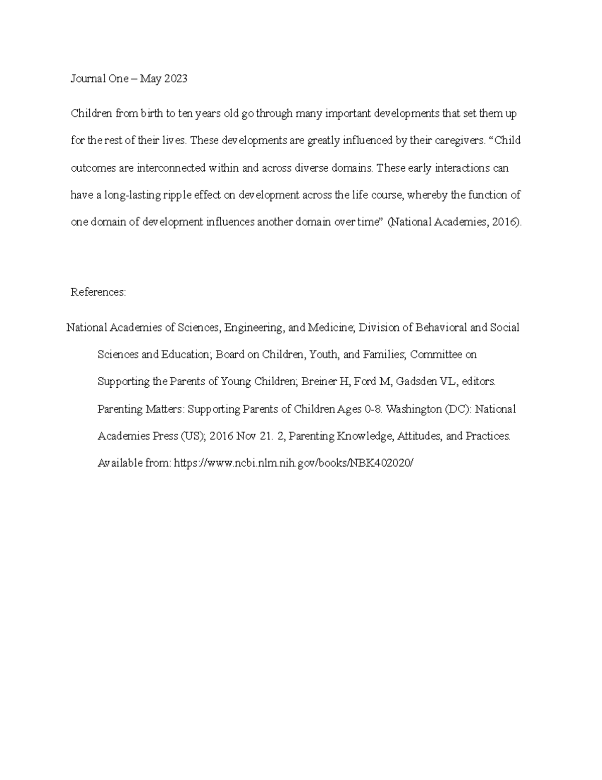 Journal One - asdf - Journal One – May 2023 Children from birth to ten ...
