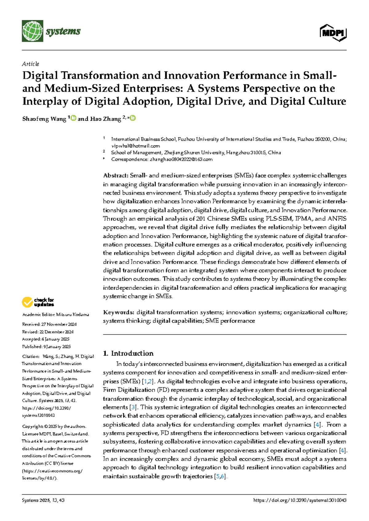 Digital Transformation & Innovation Performance in SMEs: A Systems ...