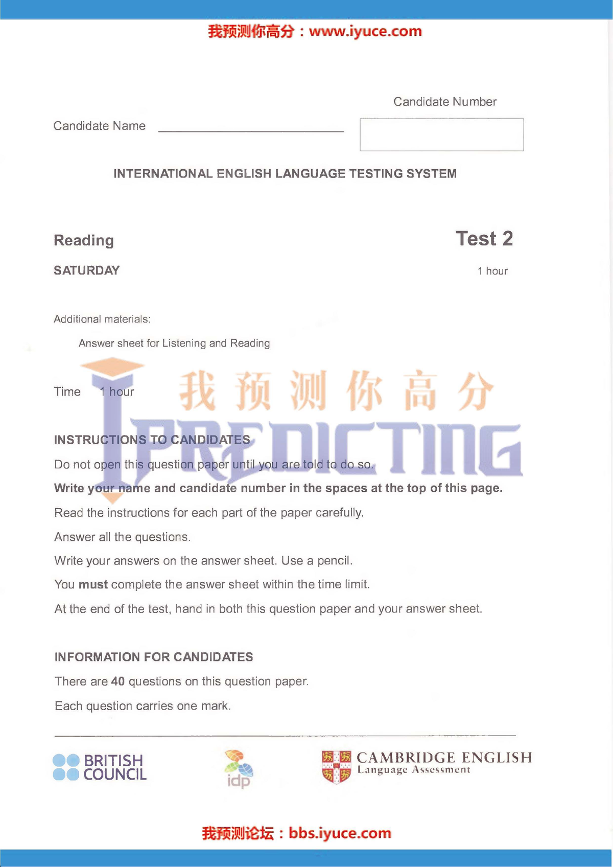 INTERNATIONAL ENGLISH LANGUAGE TESTING SYSTEM (IELTS) Reading Test 2 ...