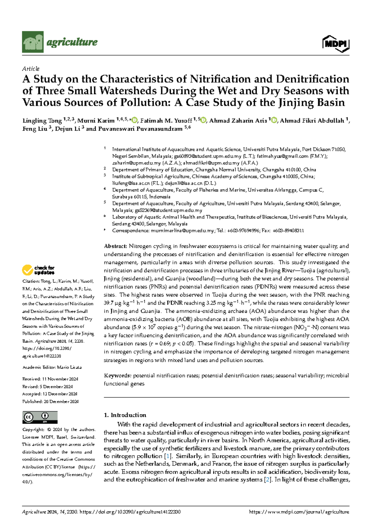 A Case Study on Nitrification and Denitrification in Jinjing Basin ...