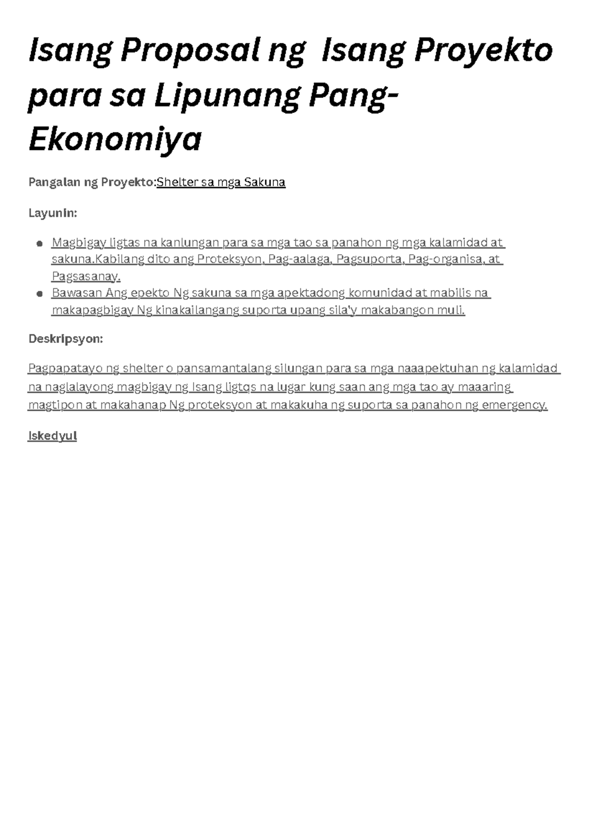 Isang Proposal ng Proyekto sa Lipunang Pang-Ekonomiya: Shelter for ...