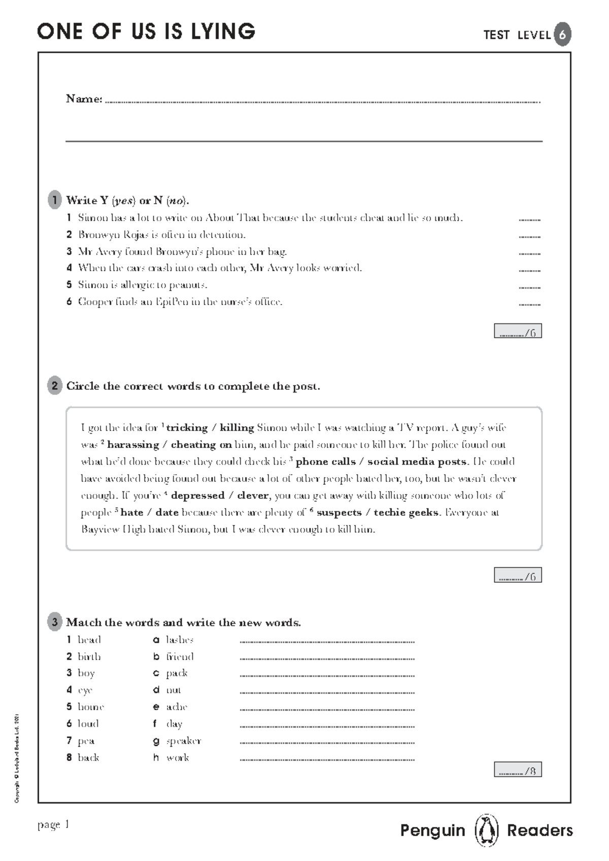 ONE OF US IS LYING TEST LEVEL 6 - Study Guide and Exercises - Studocu