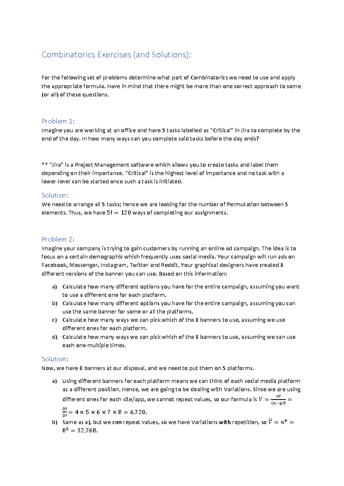 Additional Exercises in Combinatorics (Solutions) - Studocu