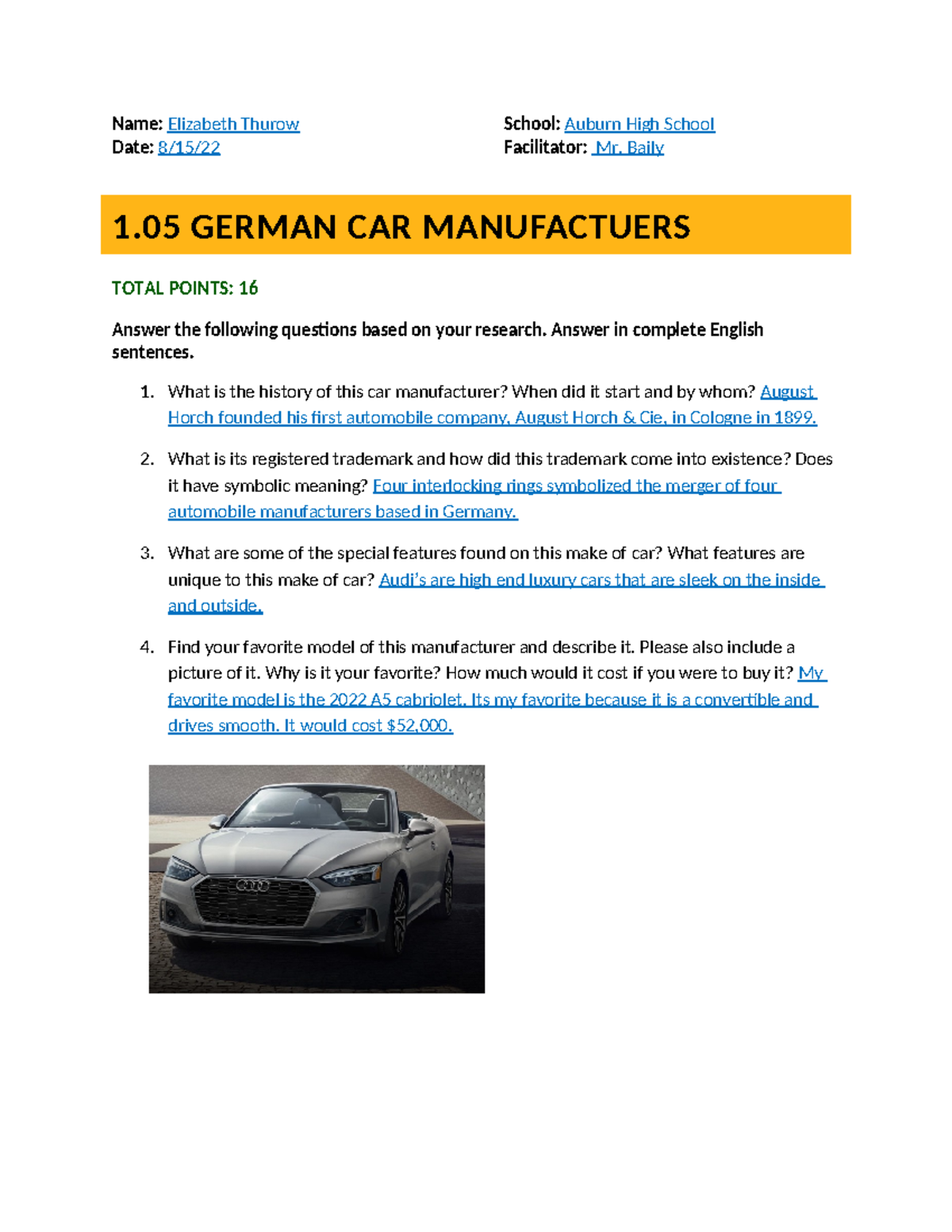 01-05 GERMAN CAR MANUFACTURERS TASK - RESEARCH & ANSWERS - Studocu
