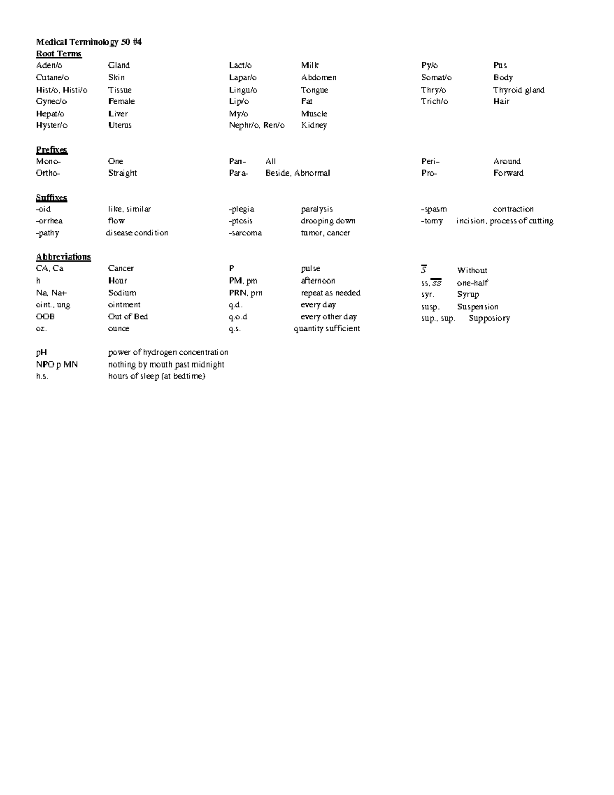Medical Terminology: Roots, Prefixes, Suffixes & Abbr. Overview - Studocu
