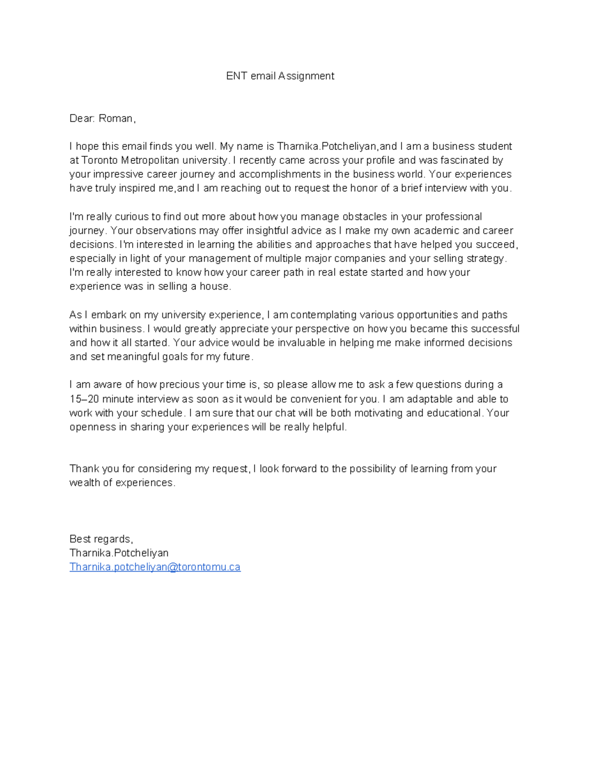 ENT Email Assignment - Insights from a Business Leader - Studocu