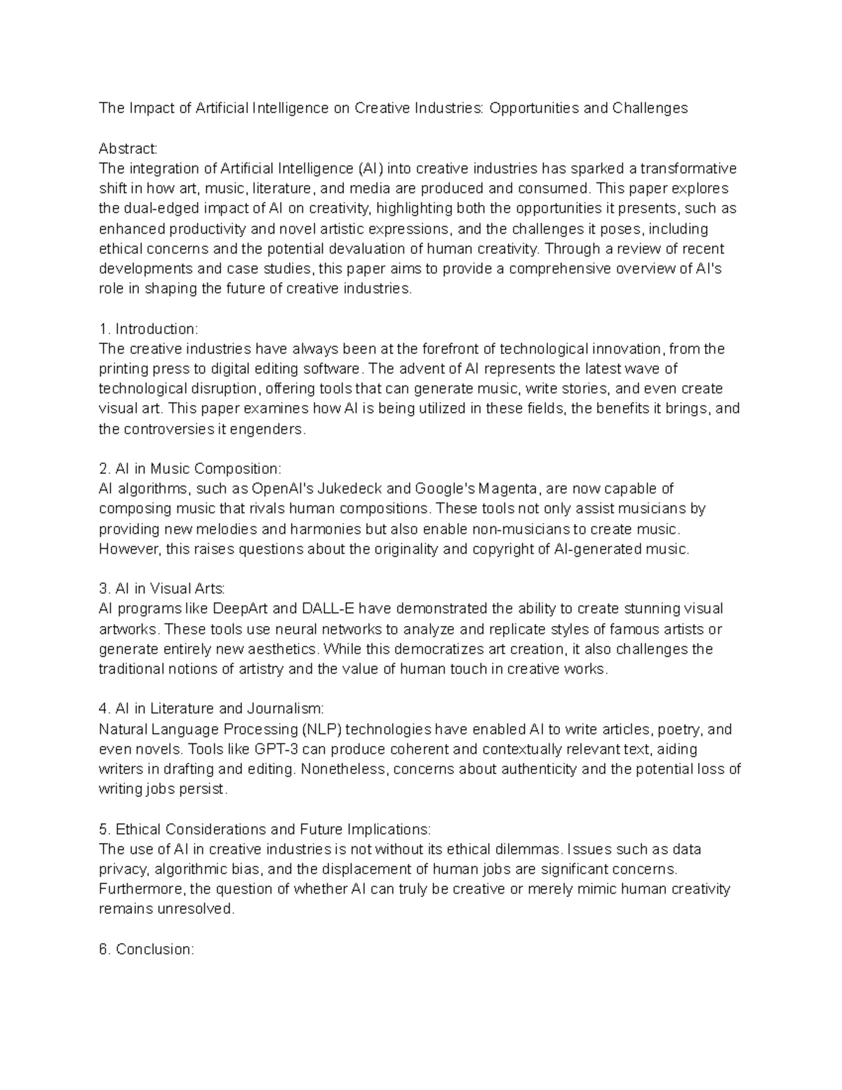 The Impact of Artificial Intelligence on Creative Industries ...