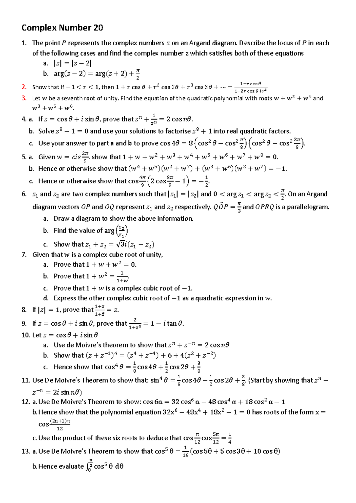 Complex Numbers: Locus, Roots, and Properties (Course Code: 20) - Studocu