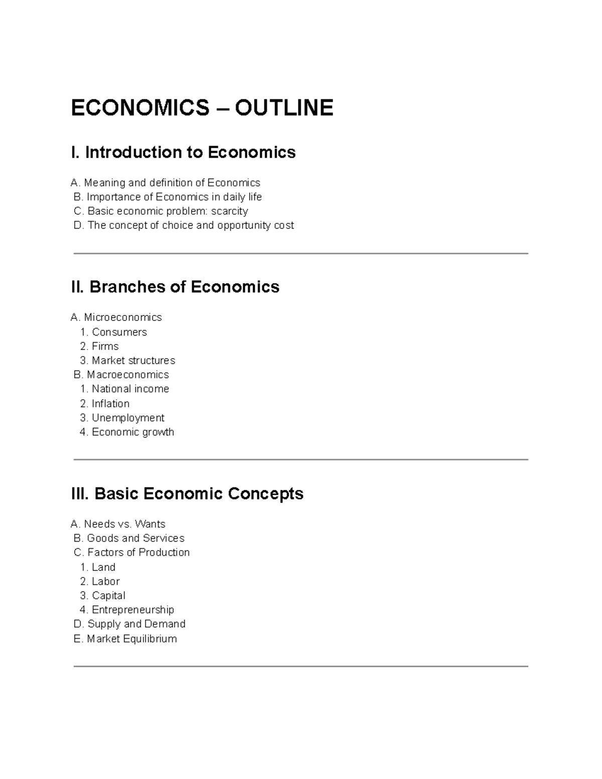 ECON 101: Comprehensive Economics Outline and Key Concepts - Studocu
