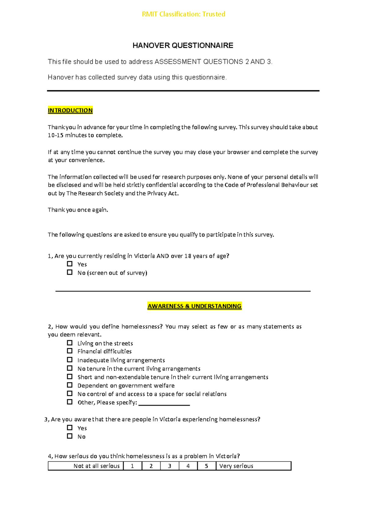 Hanover Questionnaire - HANOVER QUESTIONNAIRE This file should be used ...