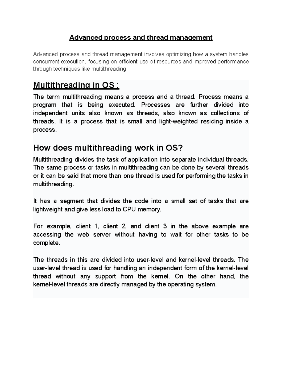OS - CSE: Advanced Process & Thread Management Overview - Studocu