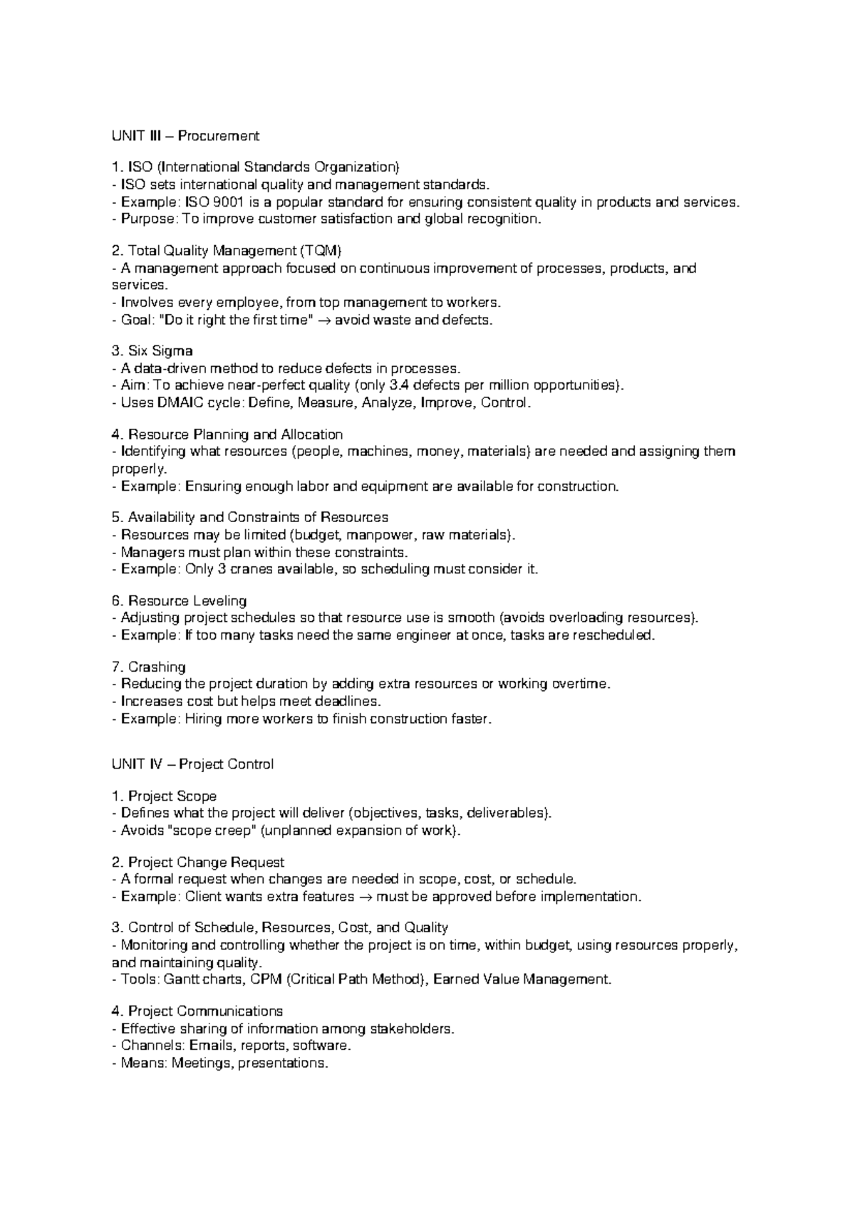 Project Management Units III & V Overview and Key Concepts - Studocu